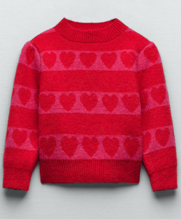 Red Heart Patterned Knit Sweater