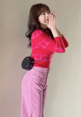 Red Heart Patterned Knit Sweater