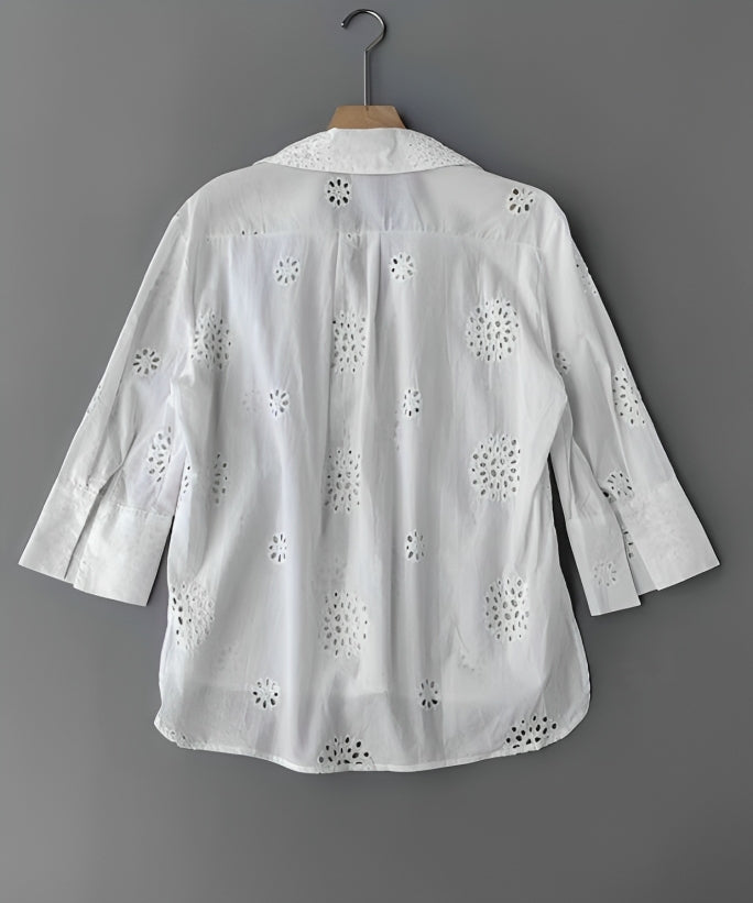White Cut-Out Embroidery Shirt