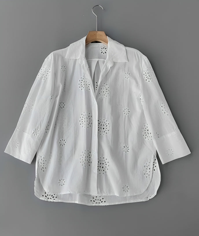 White Cut-Out Embroidery Shirt