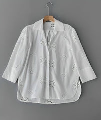 White Cut-Out Embroidery Shirt