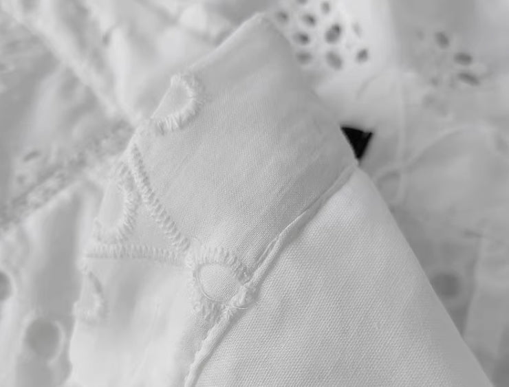 White Cut-Out Embroidery Shirt