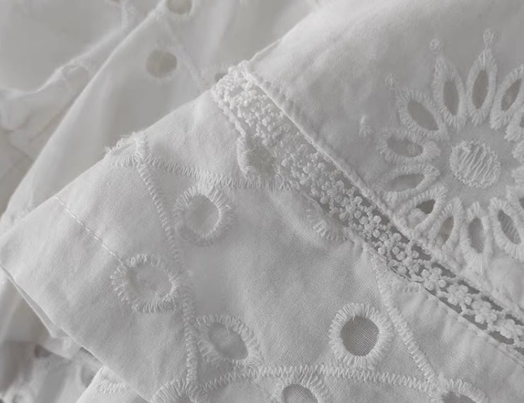 White Cut-Out Embroidery Shirt