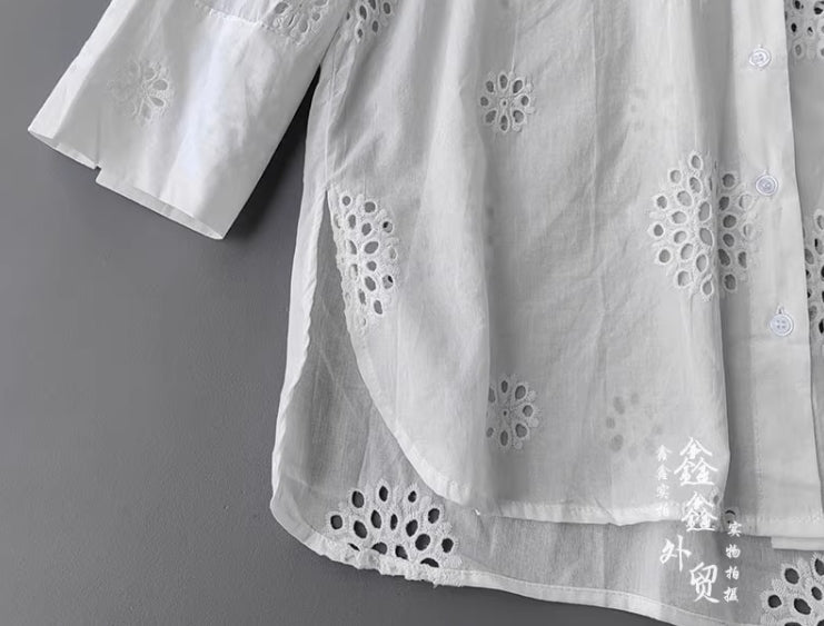 White Cut-Out Embroidery Shirt
