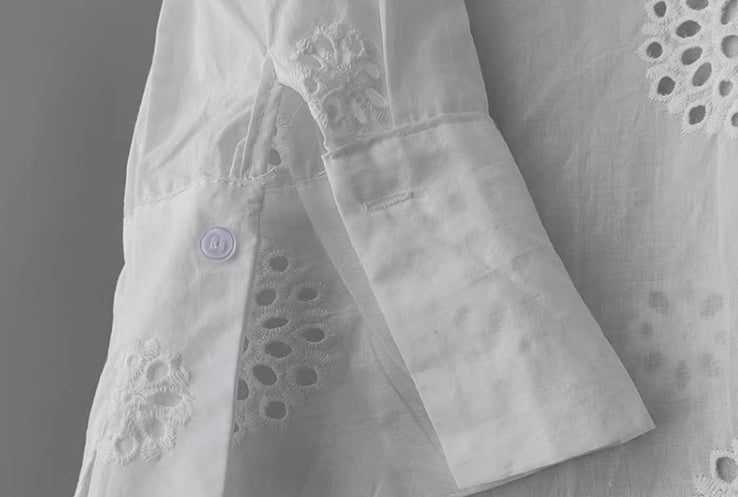White Cut-Out Embroidery Shirt