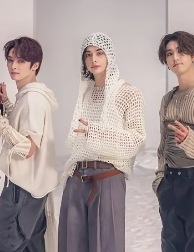 White Hollowed Fishnet Sweater