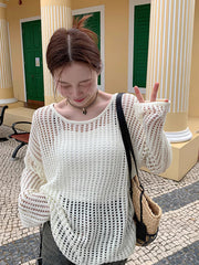 White Hollowed Fishnet Sweater