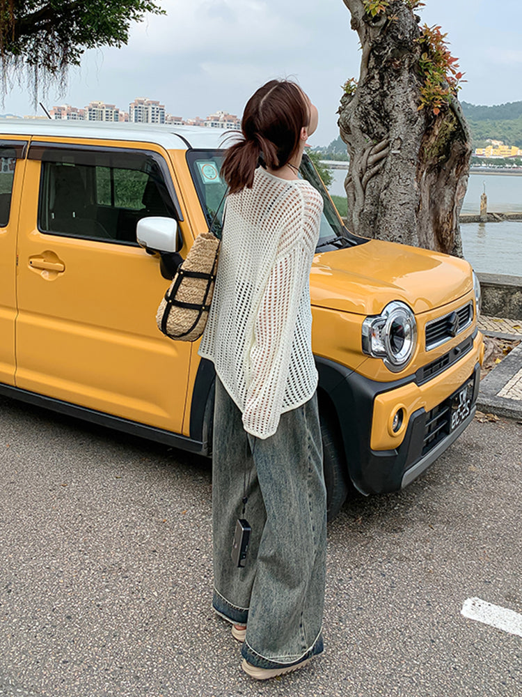 White Hollowed Fishnet Sweater