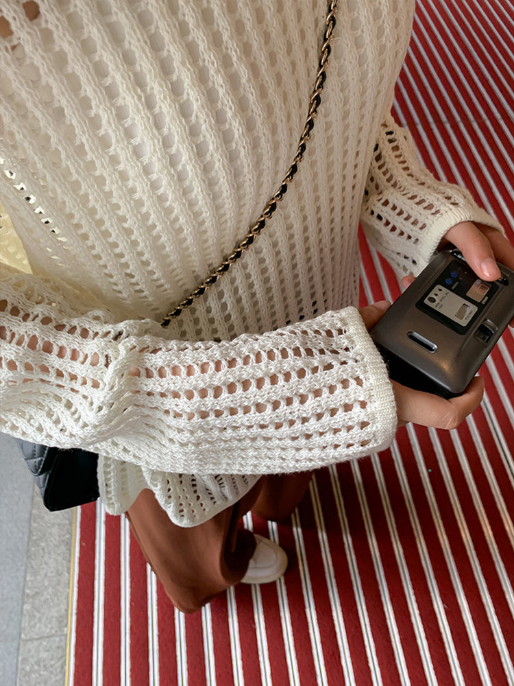 White Hollowed Fishnet Sweater