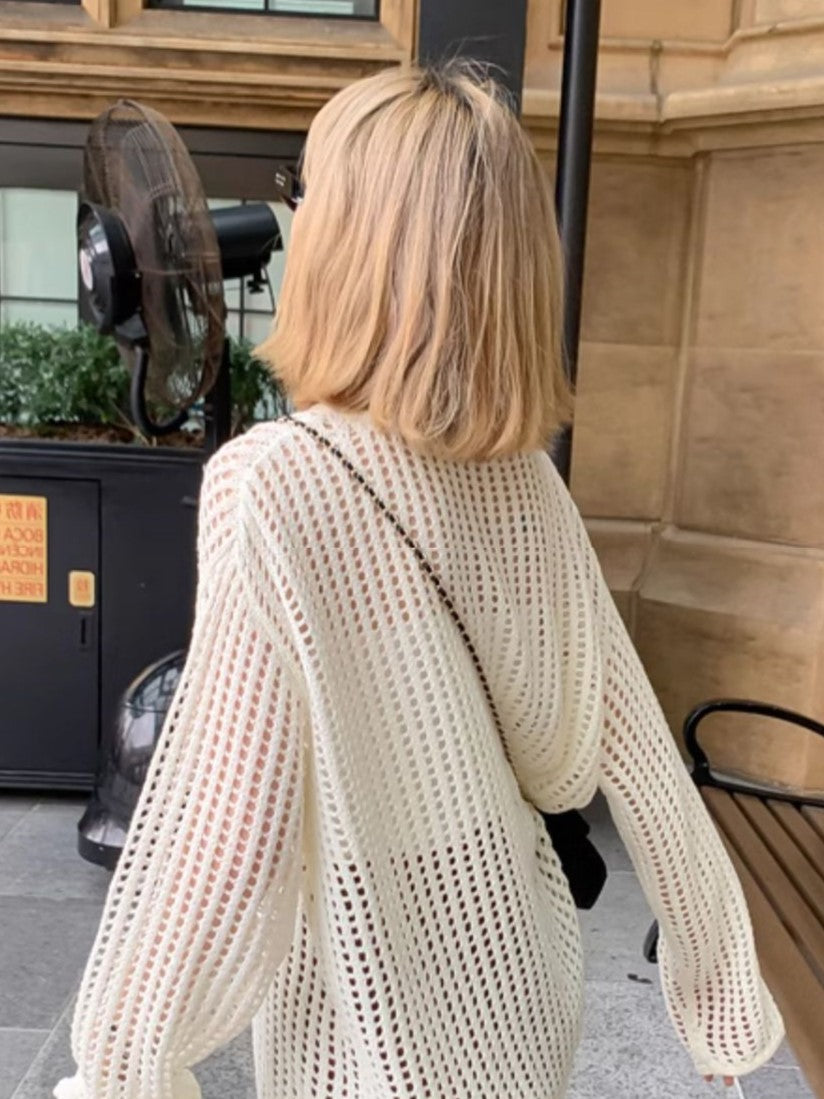 White Hollowed Fishnet Sweater