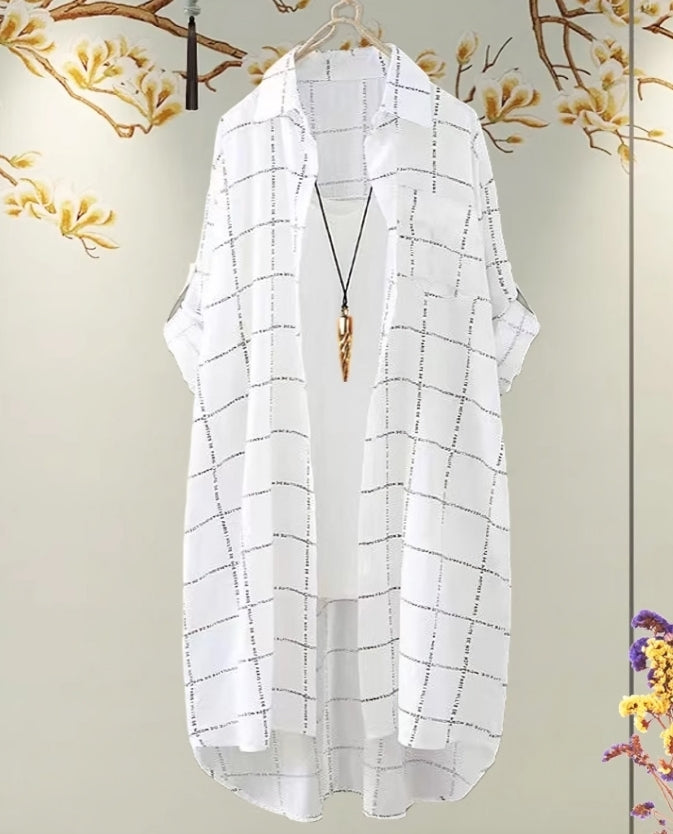 White Letter Print Long Shirt