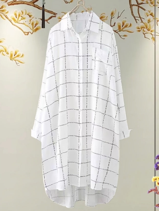 White Letter Print Long Shirt