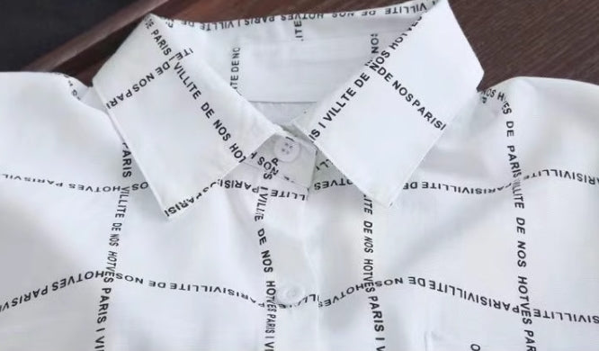 White Letter Print Long Shirt