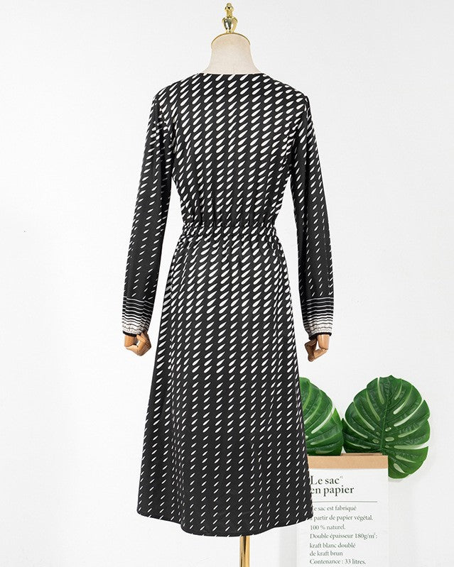 Black Printed V-Neck Dress