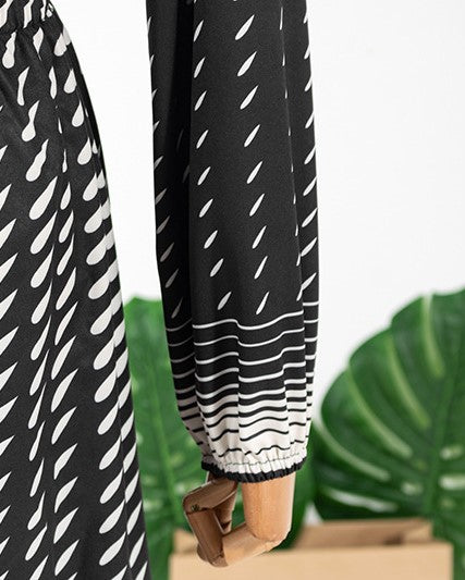 Black Printed V-Neck Dress