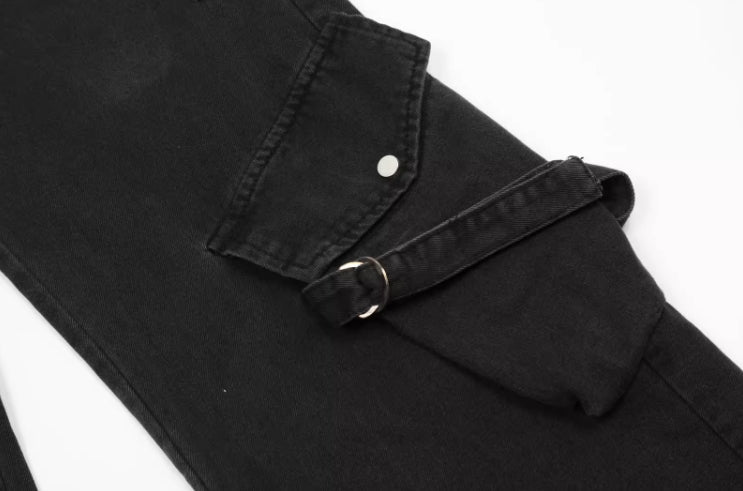 Black Slanted Pocket Cargo Jeans