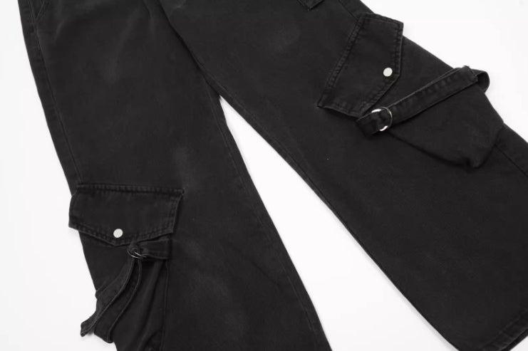 Black Slanted Pocket Cargo Jeans