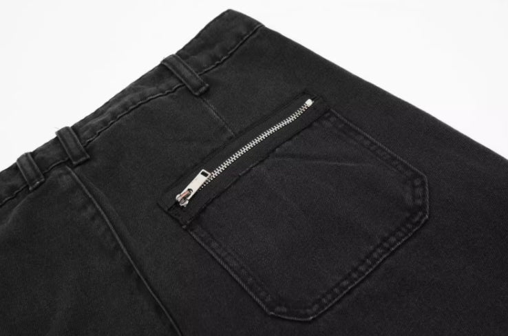 Black Slanted Pocket Cargo Jeans