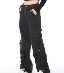 Black Slanted Pocket Cargo Jeans