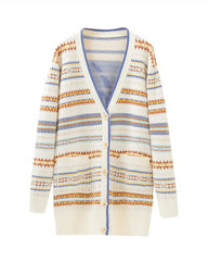 Beige Diamond Pattern Knitted Long Cardigan