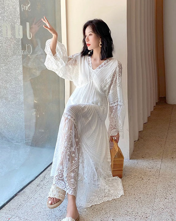 White Long Lace Dress