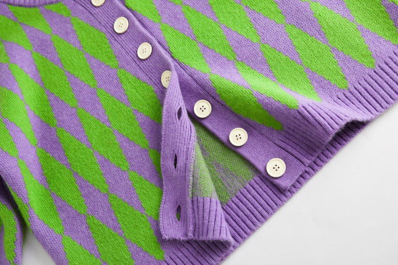 Lilac Diamond Pattern Cardigan