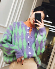 Lilac Diamond Pattern Cardigan