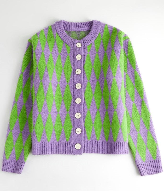 Lilac Diamond Pattern Cardigan