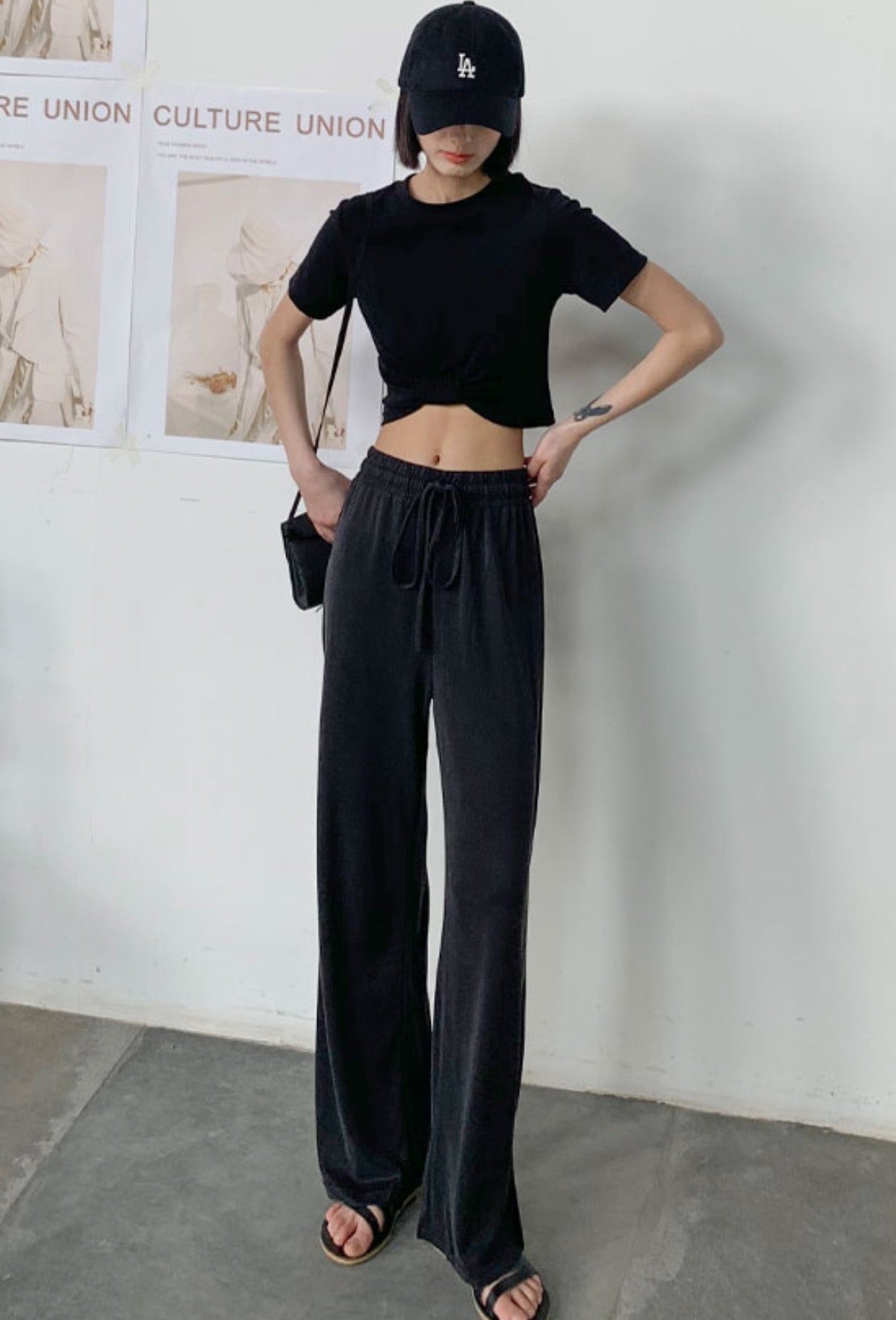Pitch Black Cropped Knotted T-Shirt
