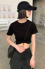 Pitch Black Cropped Knotted T-Shirt
