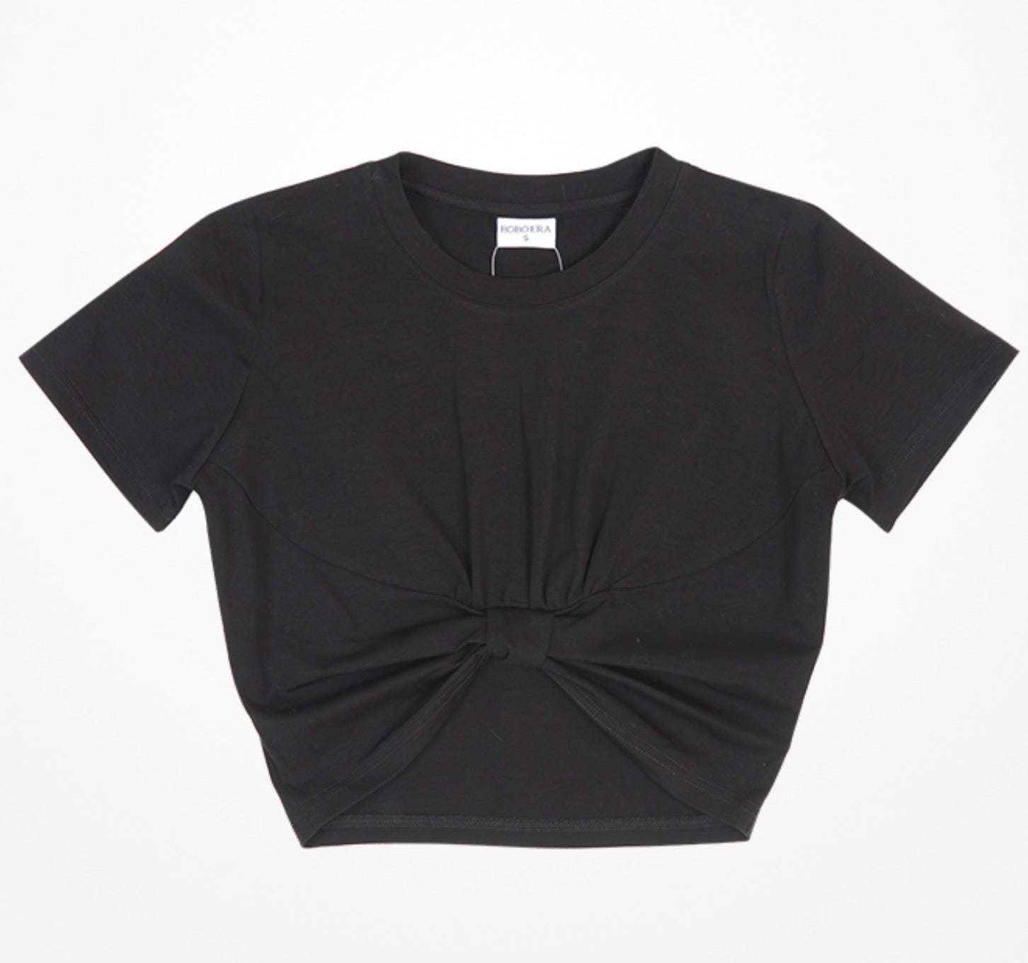 Pitch Black Cropped Knotted T-Shirt
