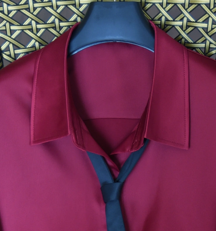 Wine Red Satin Silk Shirt