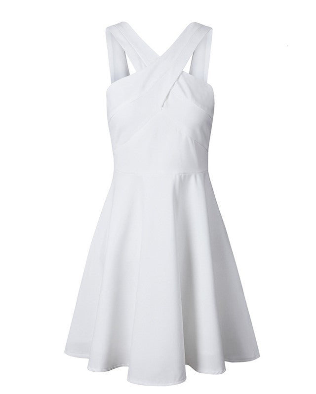 White Crossed Neck Dress