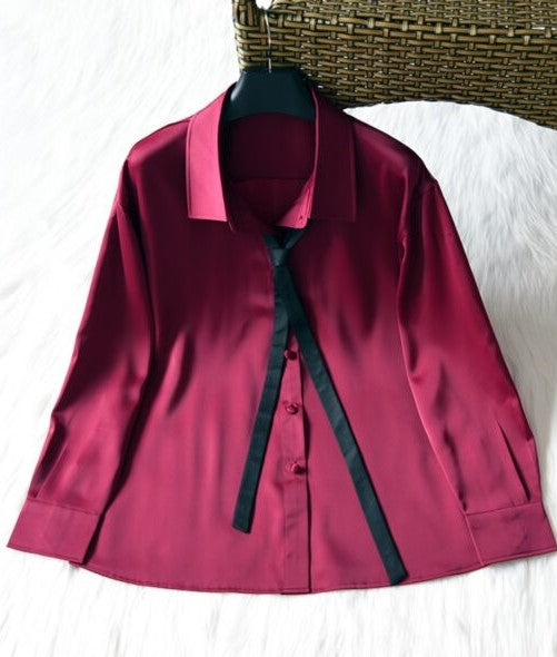 Wine Red Satin Silk Shirt