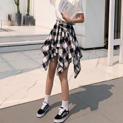 Black & White Plaid Tie Skirt