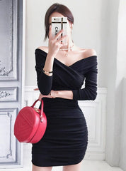 Black Cross Front Off-Shoulder Dress