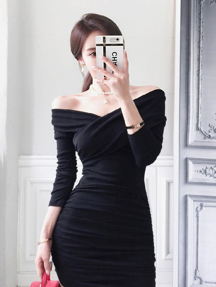 Black Cross Front Off-Shoulder Dress
