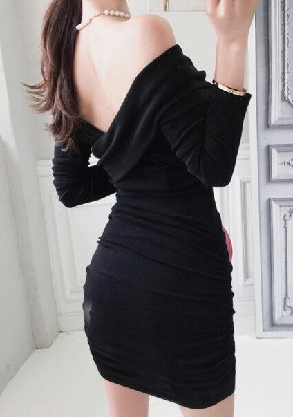 Black Cross Front Off-Shoulder Dress