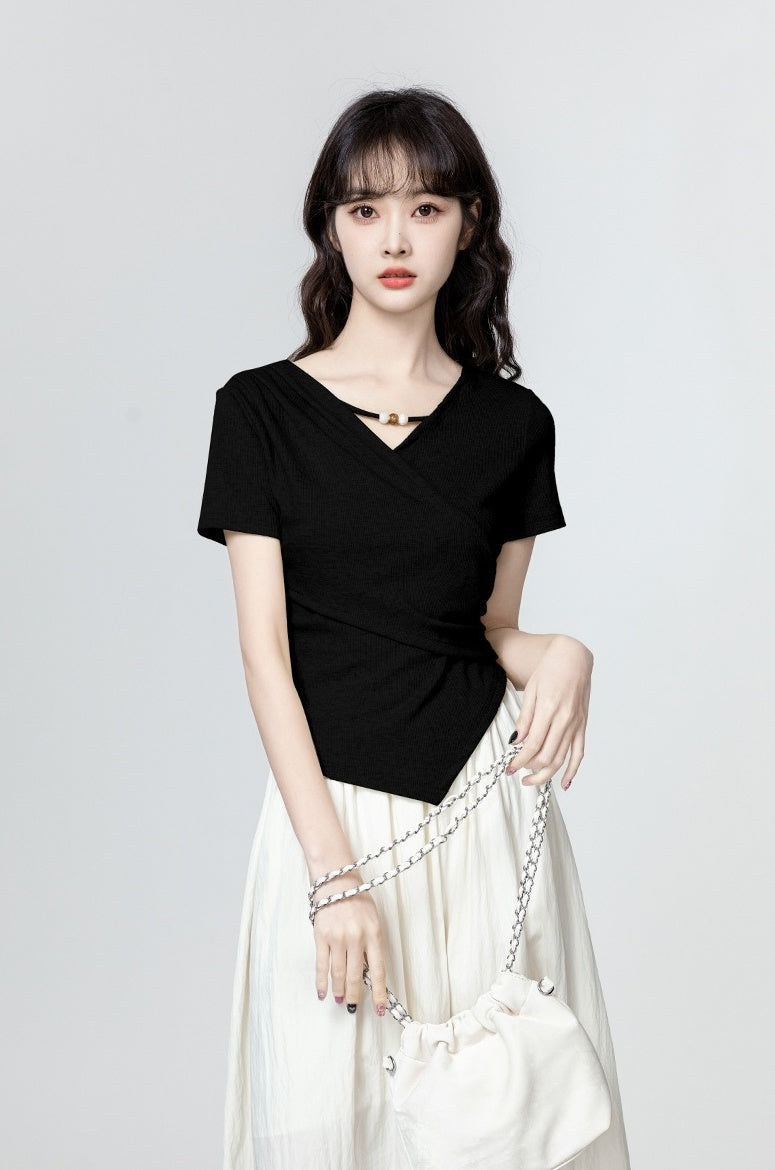 Black Irregular Short Sleeve T-Shirt