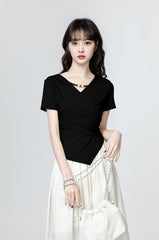 Black Irregular Short Sleeve T-Shirt