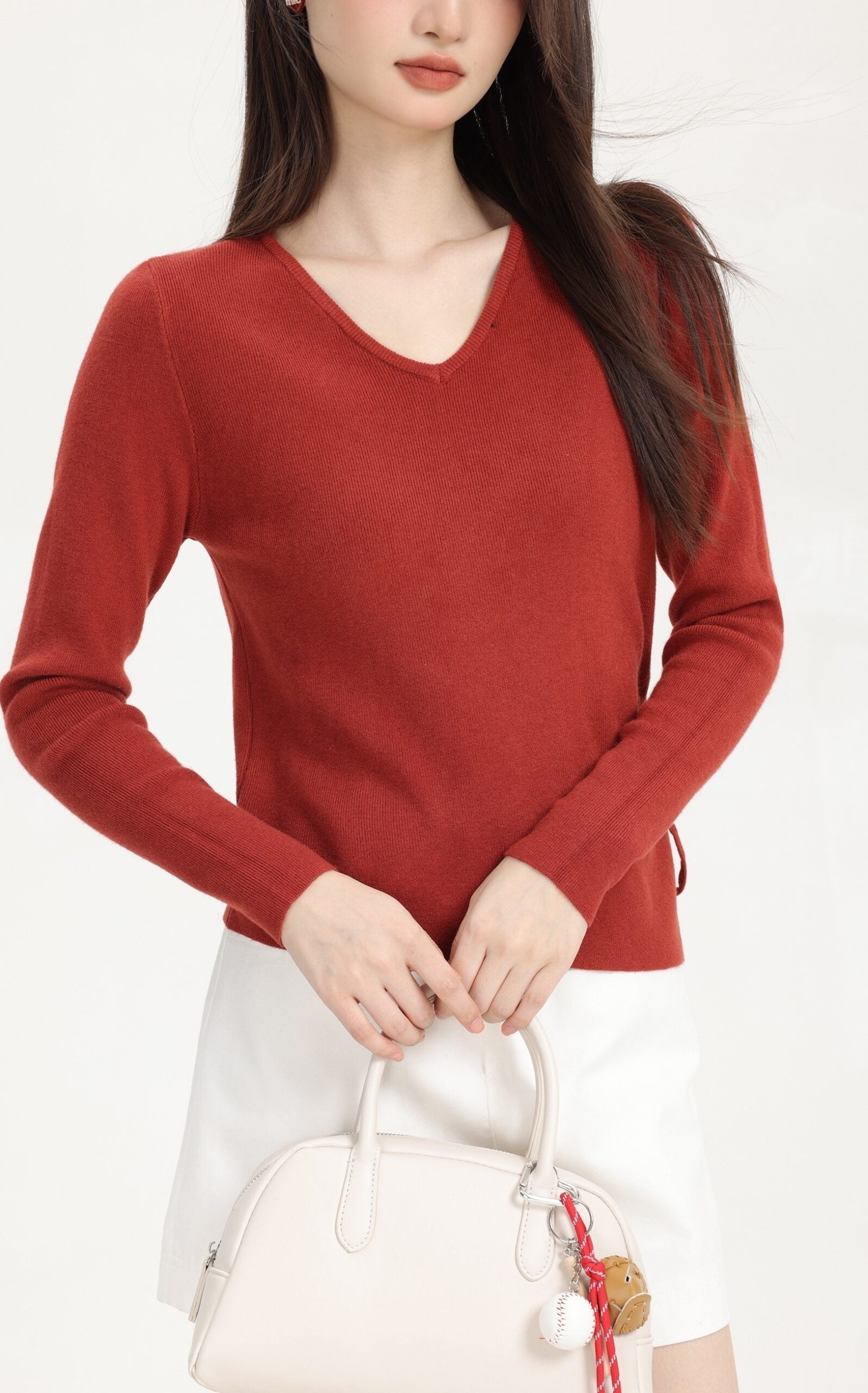 Red V-Neck Plain Sweater