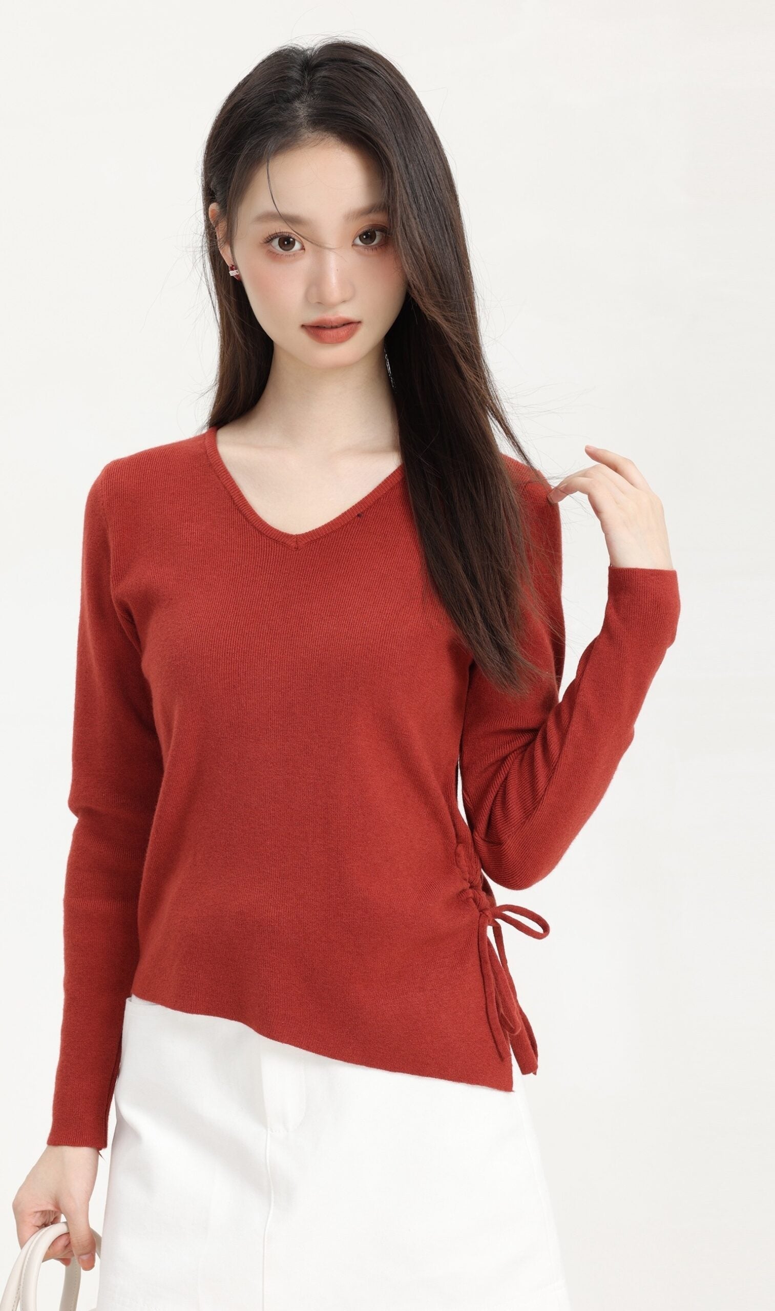 Red V-Neck Plain Sweater