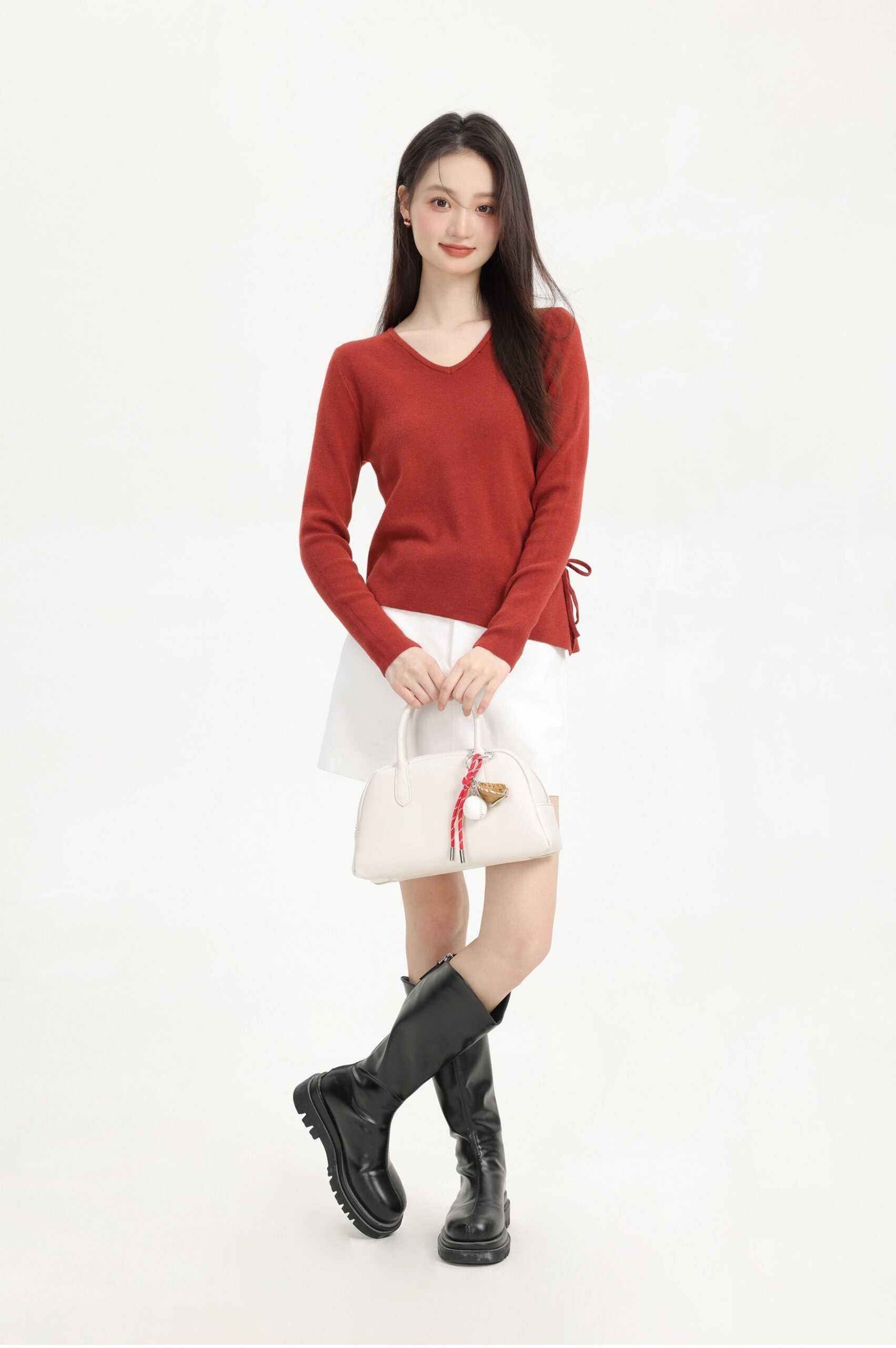Red V-Neck Plain Sweater