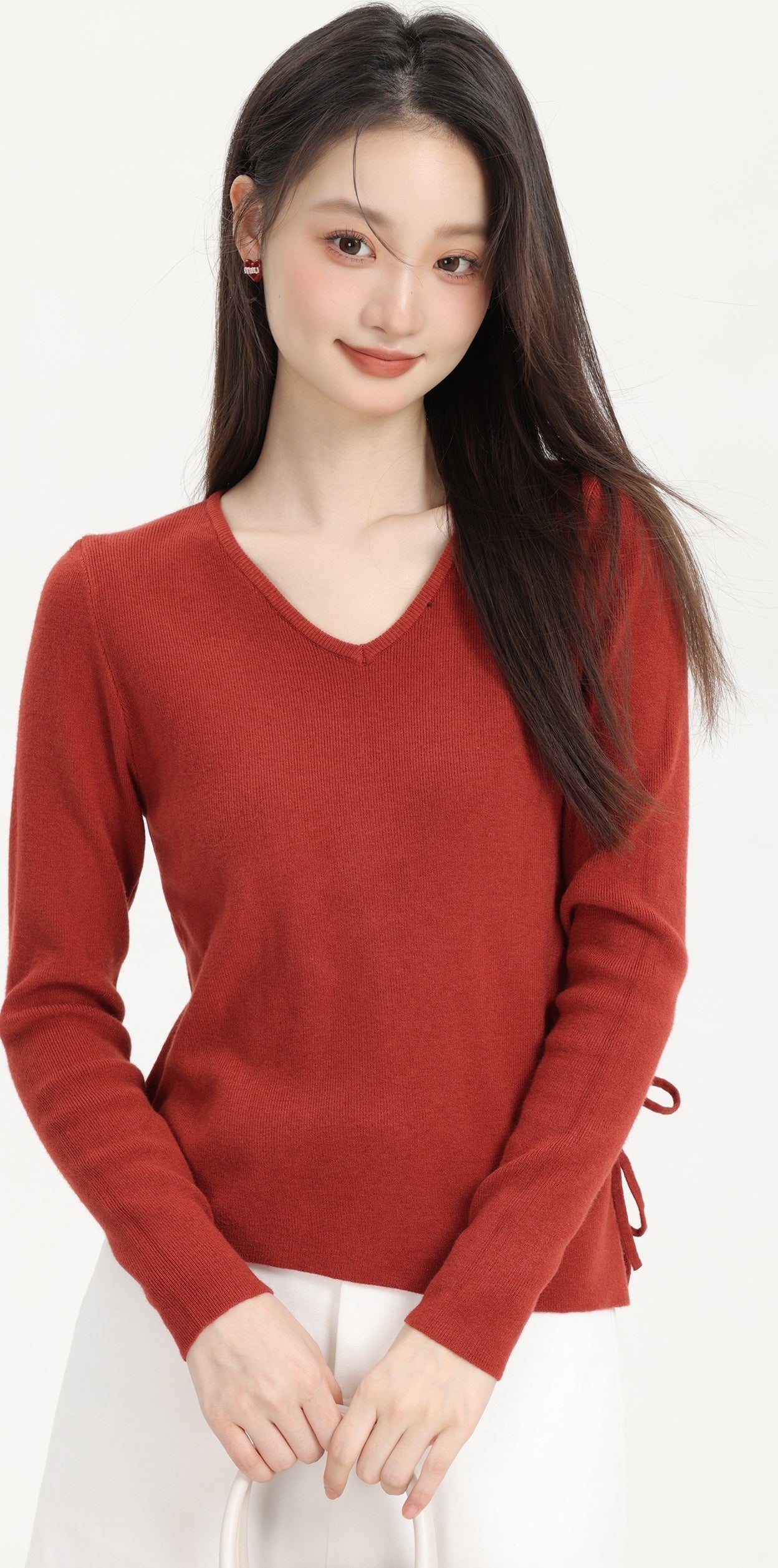 Red V-Neck Plain Sweater