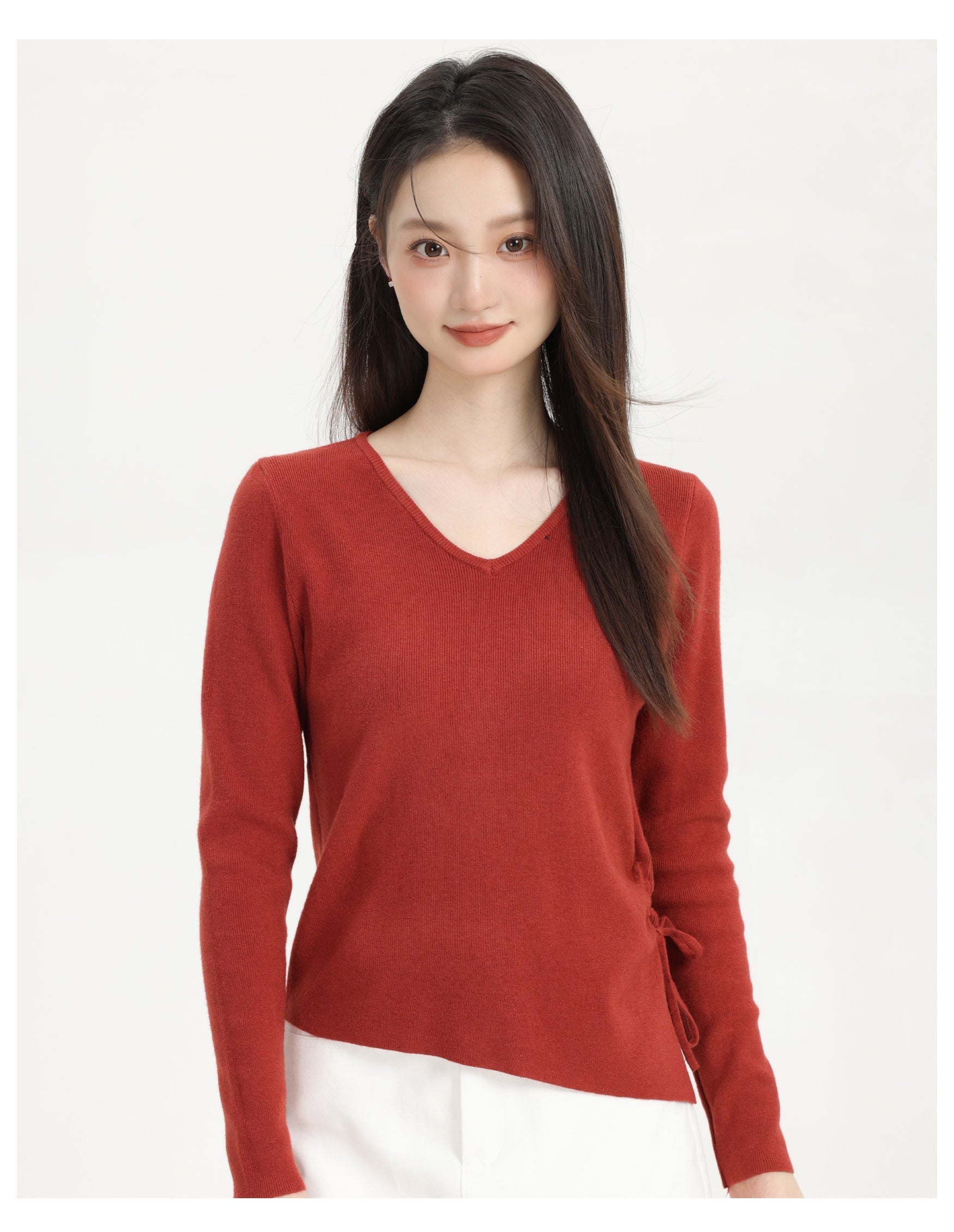 Red V-Neck Plain Sweater