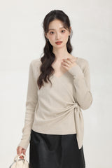 Beige Irregular Cross V-Neck Sweater