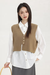Brown Vest Top With Gold Buttons