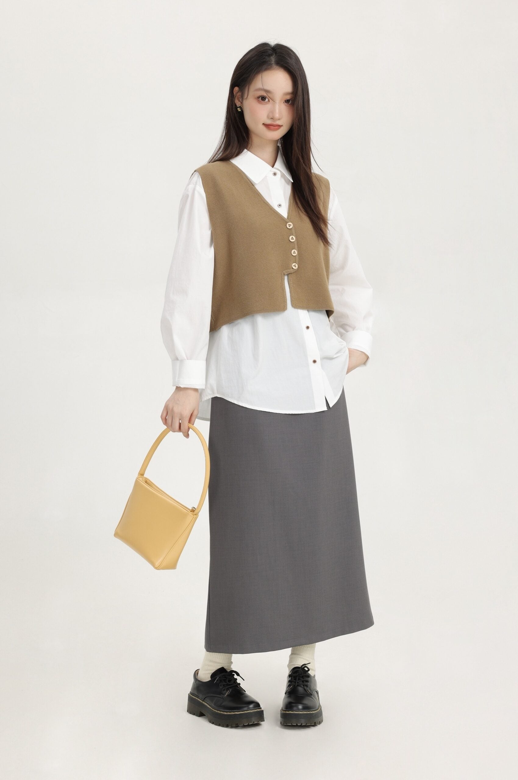 Brown Vest Top With Gold Buttons