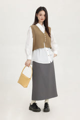 Brown Vest Top With Gold Buttons