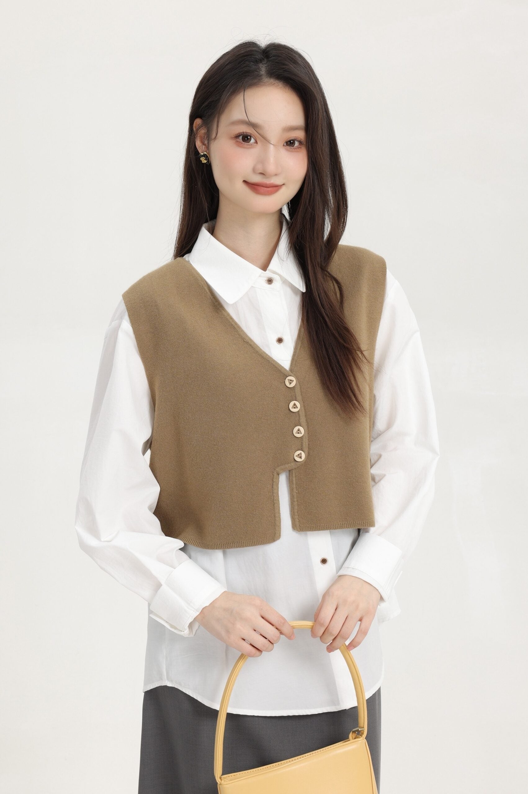 Brown Vest Top With Gold Buttons